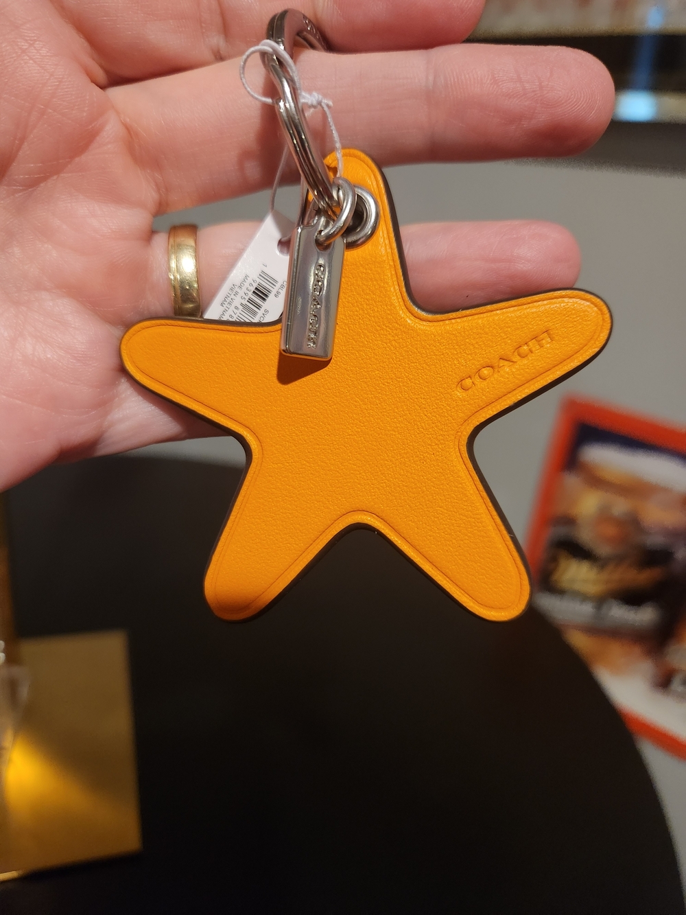 Coach Bright Orange Star Leather Charm Keyring